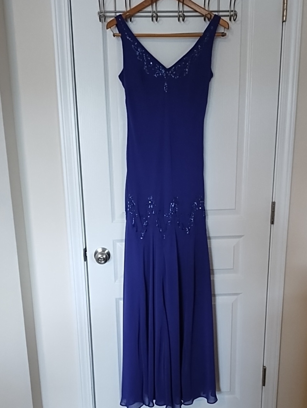 Alex Evenings Royal Purple Maxi Dress Sheer Jacket Women's Size 8 Beaded Wedding